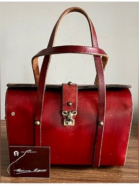 Vintage 50s Etienne Aigner ‘Antic Red’ Leather Turnlock Satchel w/ Original Tags